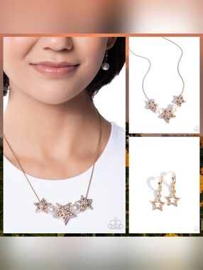 paparazzi Gold Star Trio Necklace with White Pearls